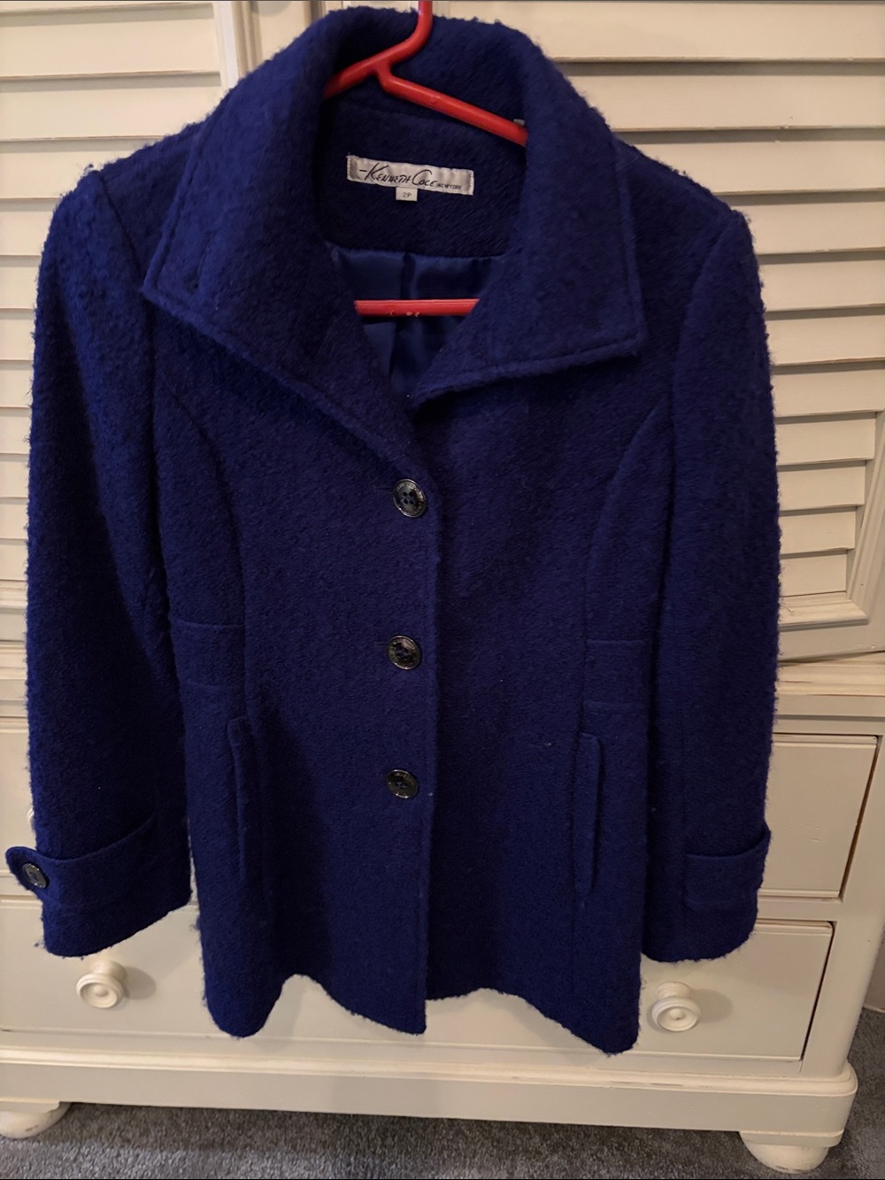 Kenneth Cole Deep Royal Blue Wool Pea Coat